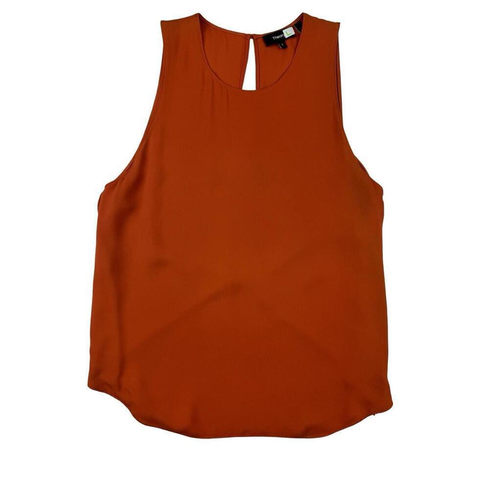 Theory Zabetha Classic Silk Back Wrap Top Blouse Orange Size S